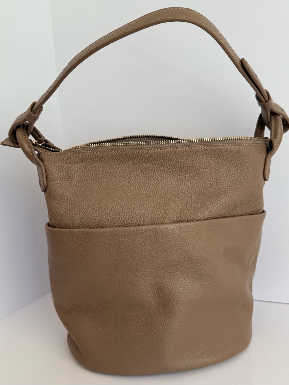 Cole Haan Pebbled Taupe Leather Shoulder Bag with Gold Hardware - Picture 4 of 9